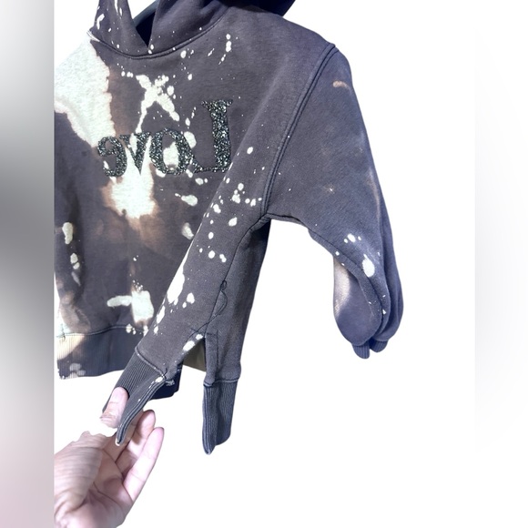 Zara Street Distressed LOVE sweatshirt Acid Bleached Tan Cream Brown SZ 5 Hoodie - Picture 7 of 14